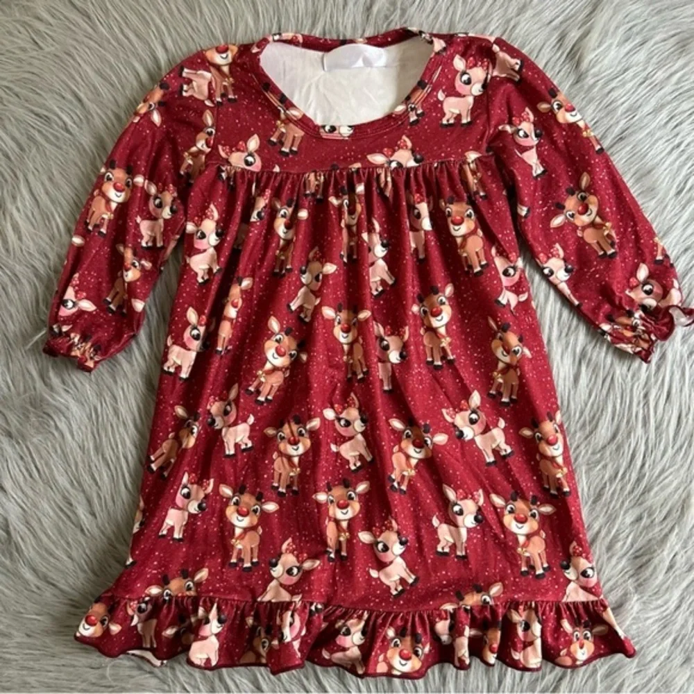 A Touch of Magnolia Boutique Rudolph The Red Rose Reindeer Pajamas Girls Size 3T